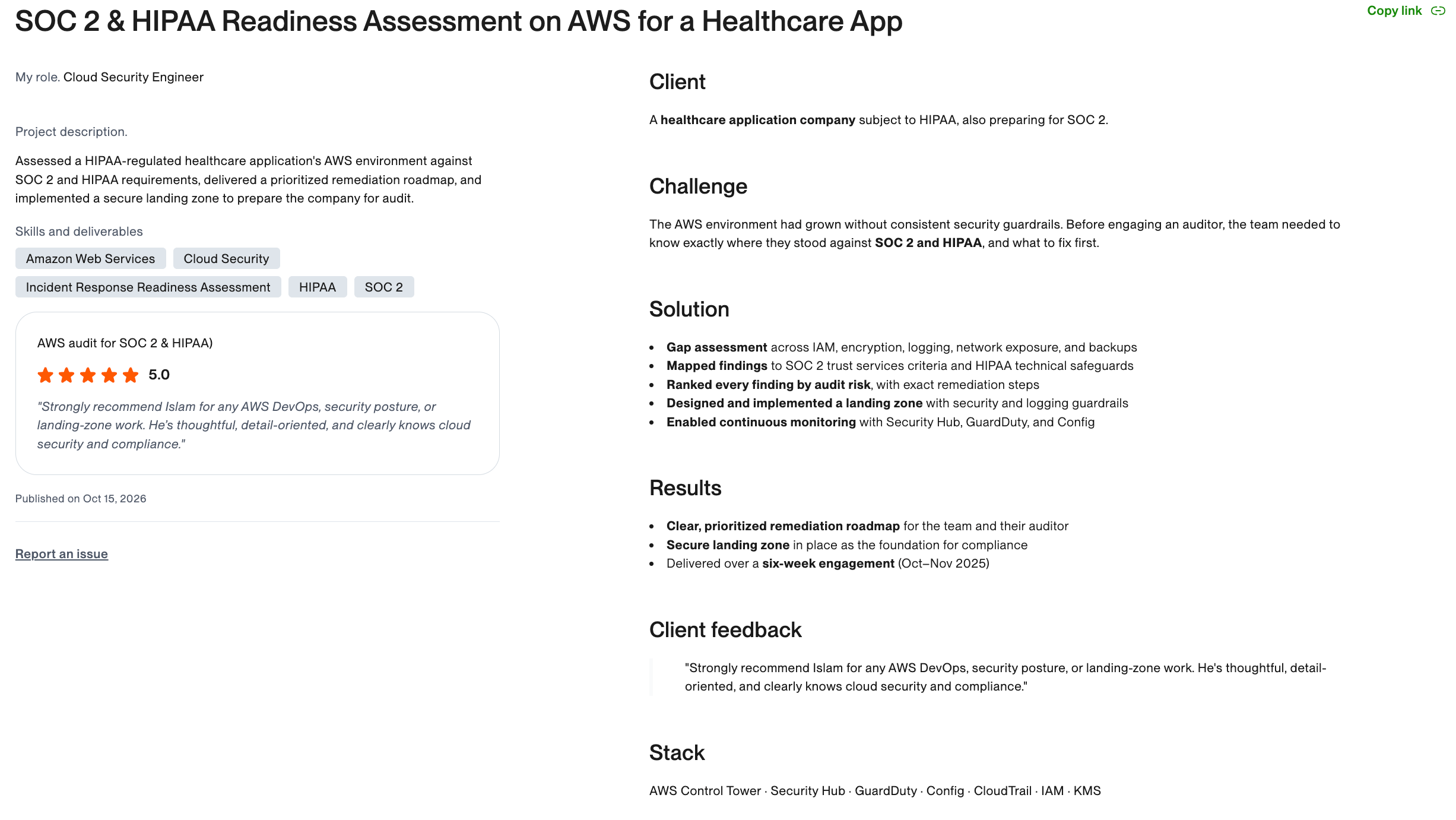GoCareFlow readiness portfolio showing AWS gap assessment, remediation roadmap and landing-zone scope